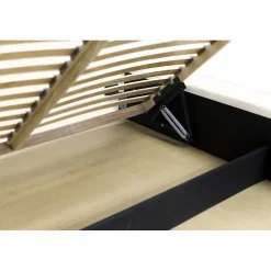 Lit coffre VELORA Perle 160x200 cm Tissu velours doux Sommier relevable Rangement intégré