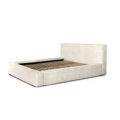 Lit coffre VELORA Perle 180x200 cm Tissu velours doux Sommier relevable Rangement intégré