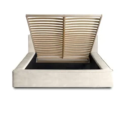 Lit coffre VELORA Perle 180x200 cm Tissu velours doux Sommier relevable Rangement intégré