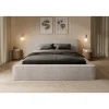 Lit coffre VELORA Sable 140x200 cm Tissu velours doux Sommier relevable Rangement intégré