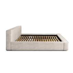 Lit coffre VELORA Sable 140x200 cm Tissu velours doux Sommier relevable Rangement intégré