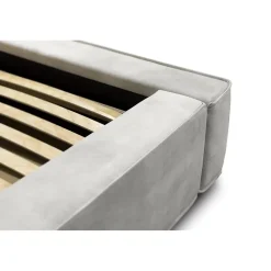 Lit coffre VELORA Sable 140x200 cm Tissu velours doux Sommier relevable Rangement intégré