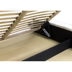 Lit coffre VELORA Sable 140x200 cm Tissu velours doux Sommier relevable Rangement intégré