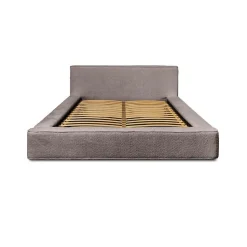 Lit coffre VELORA Taupe rosé bouclé 180x200 cm Tissu velours doux Sommier relevable Rangement intégré