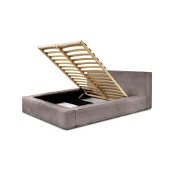 Lit coffre VELORA Taupe rosé bouclé 180x200 cm Tissu velours doux Sommier relevable Rangement intégré