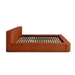 Lit coffre VELORA Terracotta 160x200 cm Tissu velours doux Sommier relevable Rangement intégré
