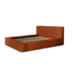 Lit coffre VELORA Terracotta 160x200 cm Tissu velours doux Sommier relevable Rangement intégré