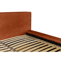 Lit coffre VELORA Terracotta 160x200 cm Tissu velours doux Sommier relevable Rangement intégré