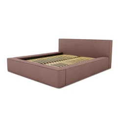 Lit coffre VELORA Terre-cuite bouclé 160x200 cm Tissu velours doux Sommier relevable Rangement intégré
