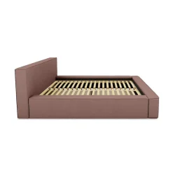 Lit coffre VELORA Terre-cuite bouclé 160x200 cm Tissu velours doux Sommier relevable Rangement intégré