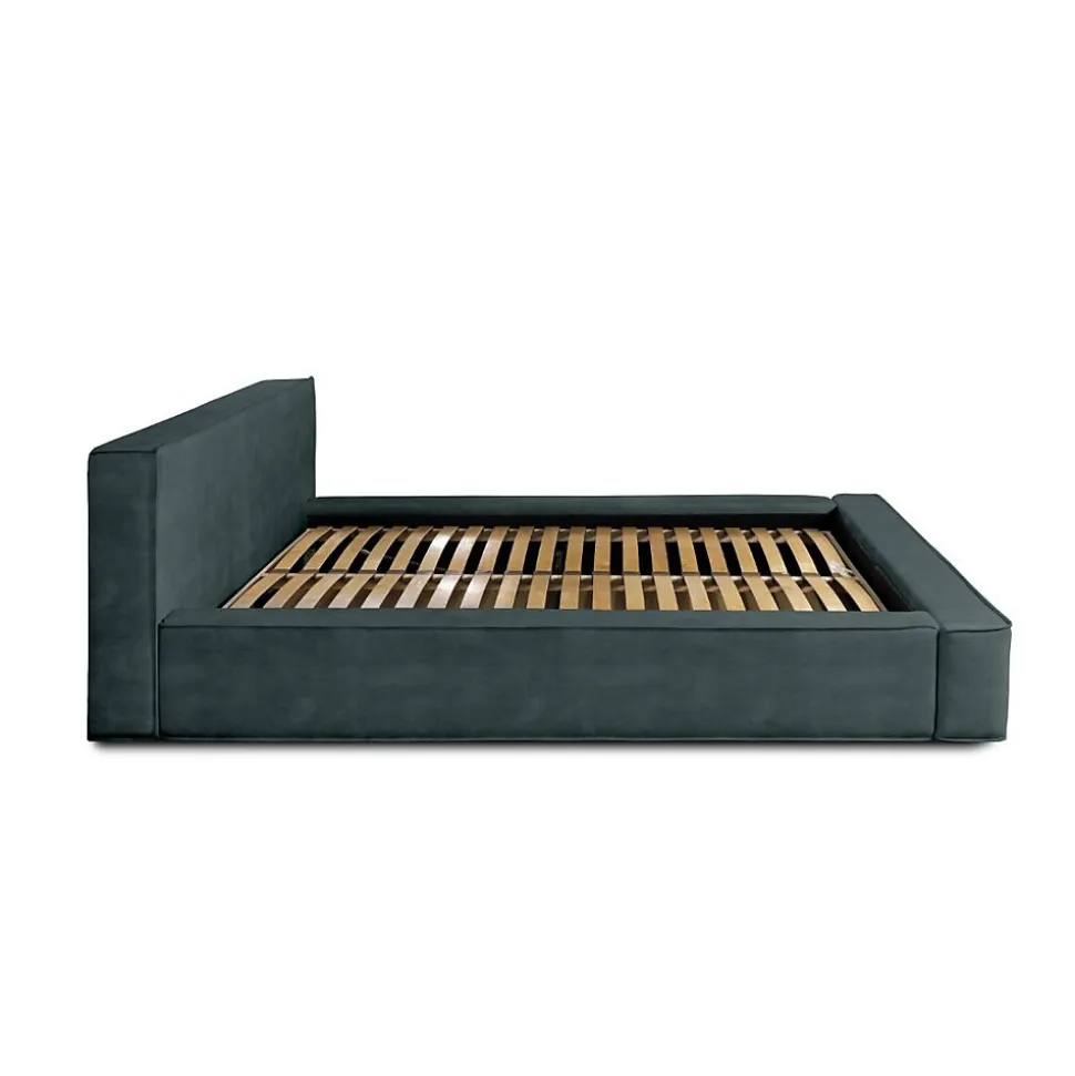 Lit coffre VELORA Vert émeraude 180x200 cm Tissu velours doux Sommier relevable Rangement intégré