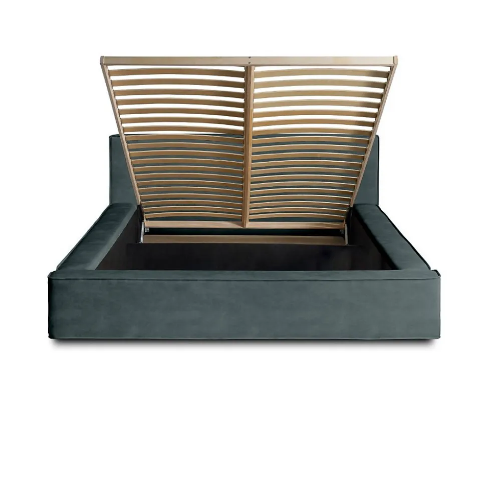 Lit coffre VELORA Vert émeraude 180x200 cm Tissu velours doux Sommier relevable Rangement intégré