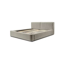 Lit coffre VERNON Tissu chenille bouclé Taupe fumé 160x200 cm Sommier relevable Design haut de gamme