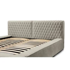 Lit coffre VERNON Tissu chenille bouclé Taupe fumé 160x200 cm Sommier relevable Design haut de gamme