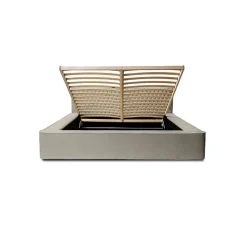 Lit coffre VERNON Tissu chenille bouclé Taupe fumé 160x200 cm Sommier relevable Design haut de gamme