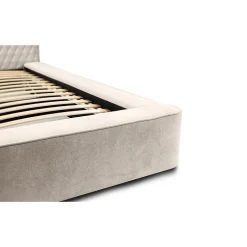 Lit coffre VERNON Tissu chenille bouclé Sable rosé 140x200 cm Sommier relevable Design haut de gamme