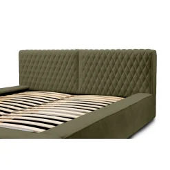 Lit coffre VERNON Tissu chenille bouclé Feuille dolivier 140x200 cm Sommier relevable Design haut de gamme