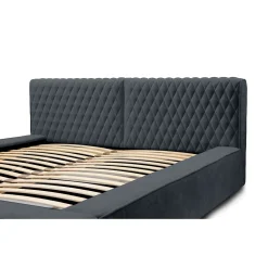 Lit coffre VERNON Tissu chenille bouclé Charbon bleu 180x200 cm Sommier relevable Design haut de gamme