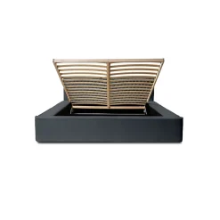 Lit coffre VERNON Tissu chenille bouclé Charbon bleu 160x200 cm Sommier relevable Design haut de gamme