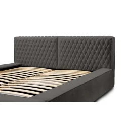 Lit coffre VERNON Tissu chenille bouclé Anthracite profond 140x200 cm Sommier relevable Design haut de gamme