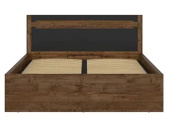 Lit coffre 140x200 avec cadre sommier et rangement,,coloris Chêne foncé/Noir mat - L. 205,5 x P. 149,5 x H. 41-96,5 cm