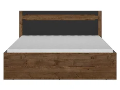 Lit coffre 140x200 avec cadre sommier et rangement,,coloris Chêne foncé/Noir mat - L. 205,5 x P. 149,5 x H. 41-96,5 cm