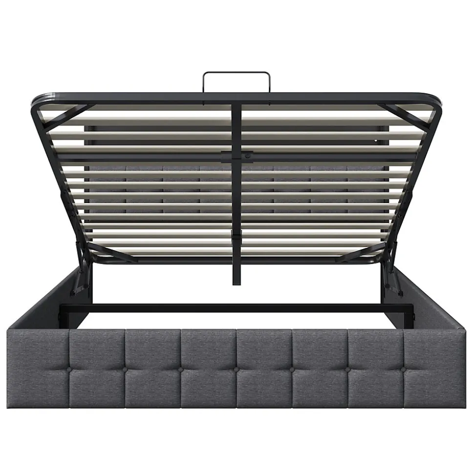 Lit Coffre 140x200 avec Rangement et éclairage LED, Sommier à Lattes, Lit Double avec USB et Type-C, Lit 2 Personnes, Lin, Gris