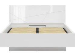 Lit coffre 160x200 avec sommier et rangement, coloris Blanc brillant/Blanc haute brillance - L. 206 x P. 169,5 x H. 98,5/43 cm