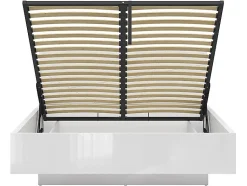 Lit coffre 160x200 avec sommier et rangement, coloris Blanc brillant/Blanc haute brillance - L. 206 x P. 169,5 x H. 98,5/43 cm