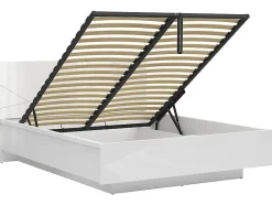 Lit coffre 160x200 avec sommier et rangement, coloris Blanc brillant/Blanc haute brillance - L. 206 x P. 169,5 x H. 98,5/43 cm