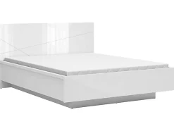 Lit coffre 160x200 avec sommier et rangement, coloris Blanc brillant/Blanc haute brillance - L. 206 x P. 169,5 x H. 98,5/43 cm