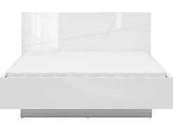 Lit coffre 160x200 avec sommier et rangement, coloris Blanc brillant/Blanc haute brillance - L. 206 x P. 169,5 x H. 98,5/43 cm