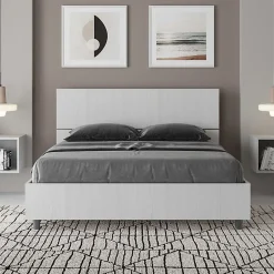 Lit coffre 140x200 avec tête de lit inclinée en frêne blanc Demas