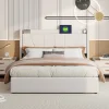 Lit Coffre 140x200 avec USB et Type C, Lit capitonné avec Sommier à Lattes, Lit Double, Beige