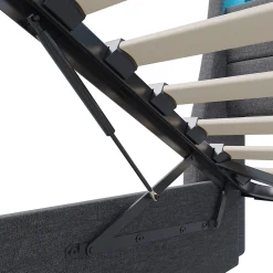 Lit coffre 140x200 cm, avec rangement hydraulique, LED multicolore, USB et tête de lit avec prise, Gris