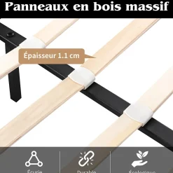 Lit Coffre 140x190 cm - Capitonné avec LED Multicolores et Rangement - Simili Cuir Noir - Sans Matelas