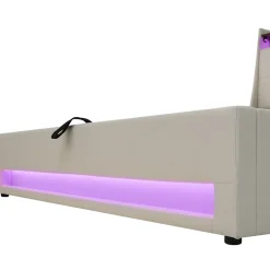 Lit coffre 160x200 cm - Lit ados avec USB et LED - Lin - Sans Matelas - Beige