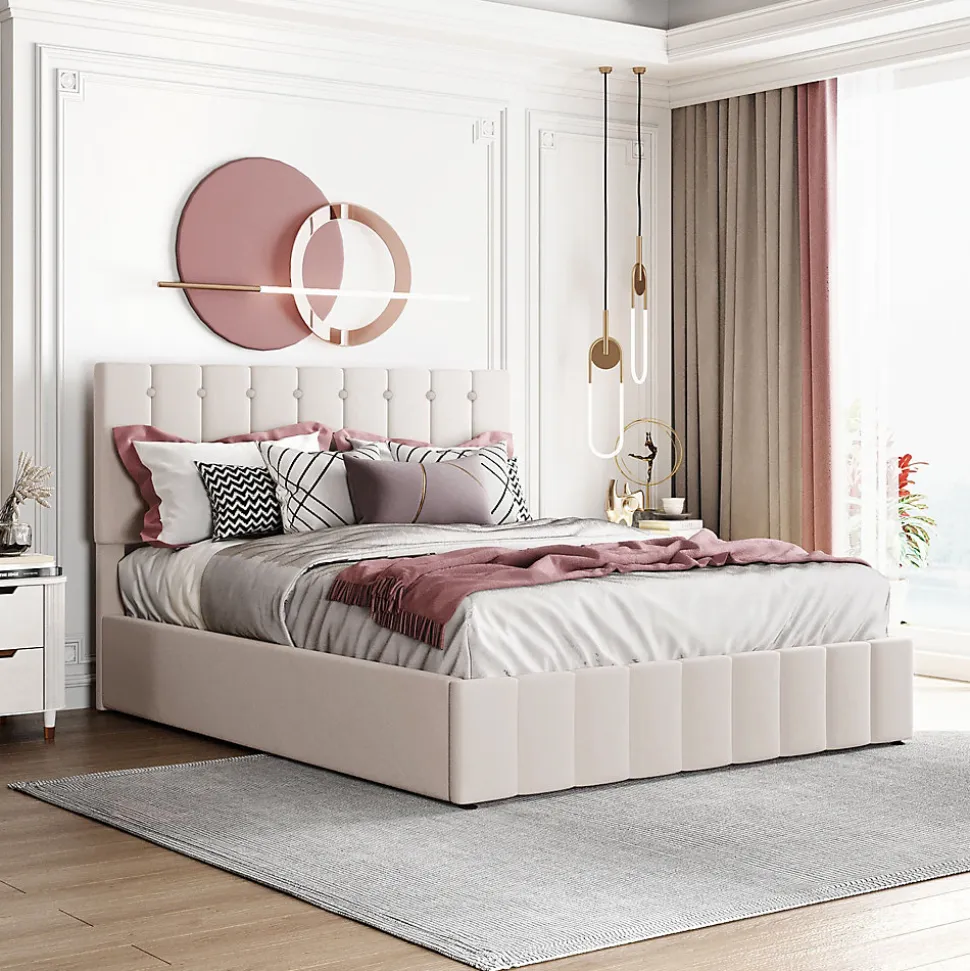 Lit Coffre 140x200 cm - Lit avec Rangement Intégré et Mécanisme Hydraulique, en Velours Blanc, Sans Matelas