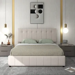 Lit Coffre 140x200 cm - Lit avec Rangement Intégré et Mécanisme Hydraulique, en Velours Blanc, Sans Matelas