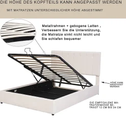 Lit Coffre 140x200 cm - Lit avec Rangement Intégré et Mécanisme Hydraulique, en Velours Blanc, Sans Matelas