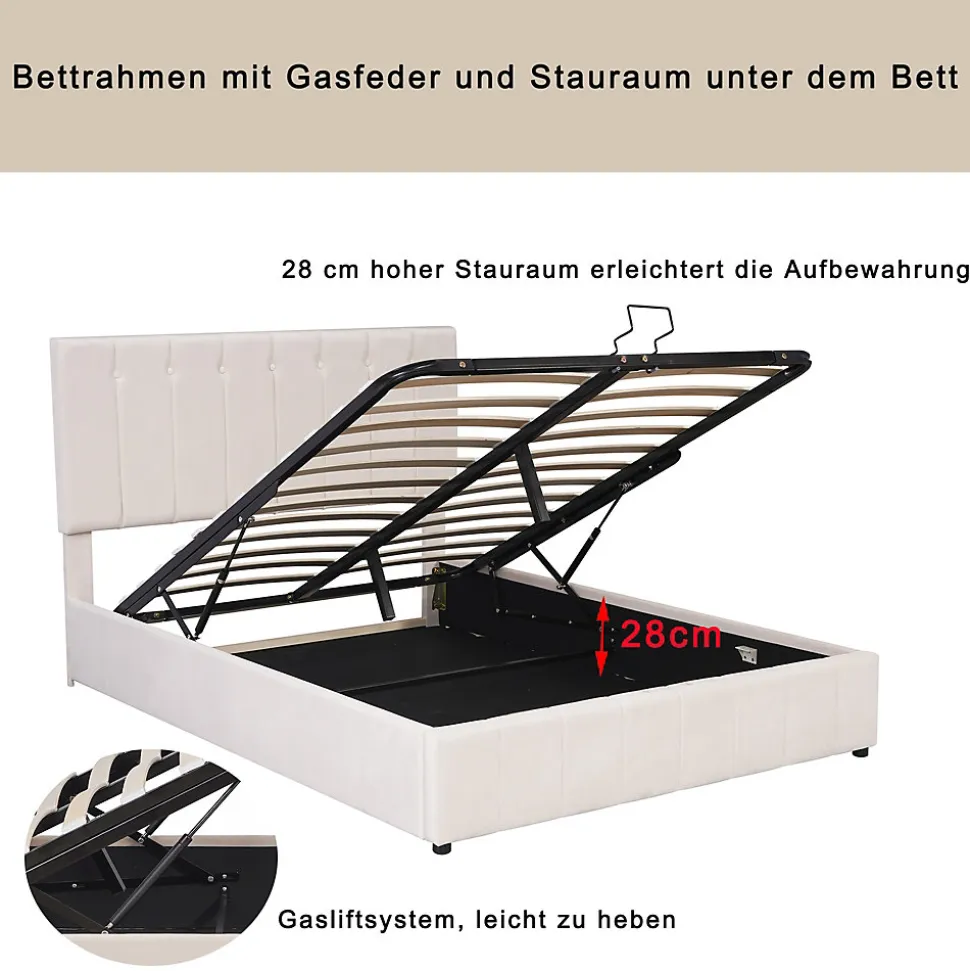 Lit Coffre 140x200 cm - Lit avec Rangement Intégré et Mécanisme Hydraulique, en Velours Blanc, Sans Matelas