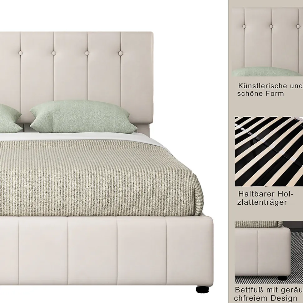 Lit Coffre 140x200 cm - Lit avec Rangement Intégré et Mécanisme Hydraulique, en Velours Blanc, Sans Matelas