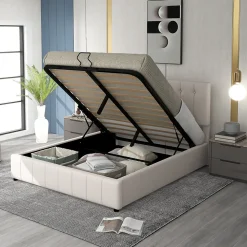 Lit Coffre 140x200 cm - Lit avec Rangement Intégré et Mécanisme Hydraulique, en Velours Blanc, Sans Matelas