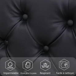 Lit Coffre 140x190 cm - Lit Capitonné avec Rangement et LED, Sommier à Lattes Inclus, Simili Cuir - sans Matelas - Noir