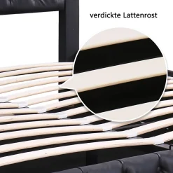 Lit Coffre 140x190 cm - Lit Capitonné avec Rangement et LED, Sommier à Lattes Inclus, Simili Cuir - sans Matelas - Noir