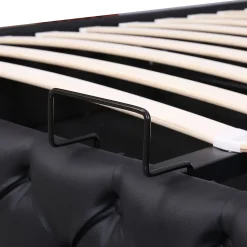 Lit Coffre 140x190 cm - Lit Capitonné avec Rangement et LED, Sommier à Lattes Inclus, Simili Cuir - sans Matelas - Noir