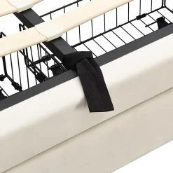 Lit coffre 140x190 cm - Lit coffre hydraulique avec 2 tiroirs et sommier à lattes - Capitonné Velours - Sans Matelas - Beige