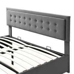 Lit coffre 180x200 cm - Lit coffre hydraulique avec 2 tiroirs et sommier à lattes - Velours - Sans Matelas - Gris