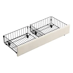 Lit coffre 140x200 cm - Lit coffre hydraulique avec 2 tiroirs et sommier à lattes - Velours - Sans Matelas - Beige