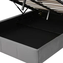 Lit coffre 140x200 cm - Lit double capitonné avec tête de lit oreille - Velours - Sans Matelas - Gris